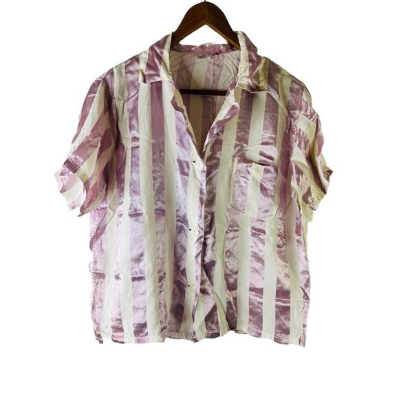 American Vintage Tops - Vintage 60s Satin Stripe Boxy Button Shirt Blouse Mod Coquette